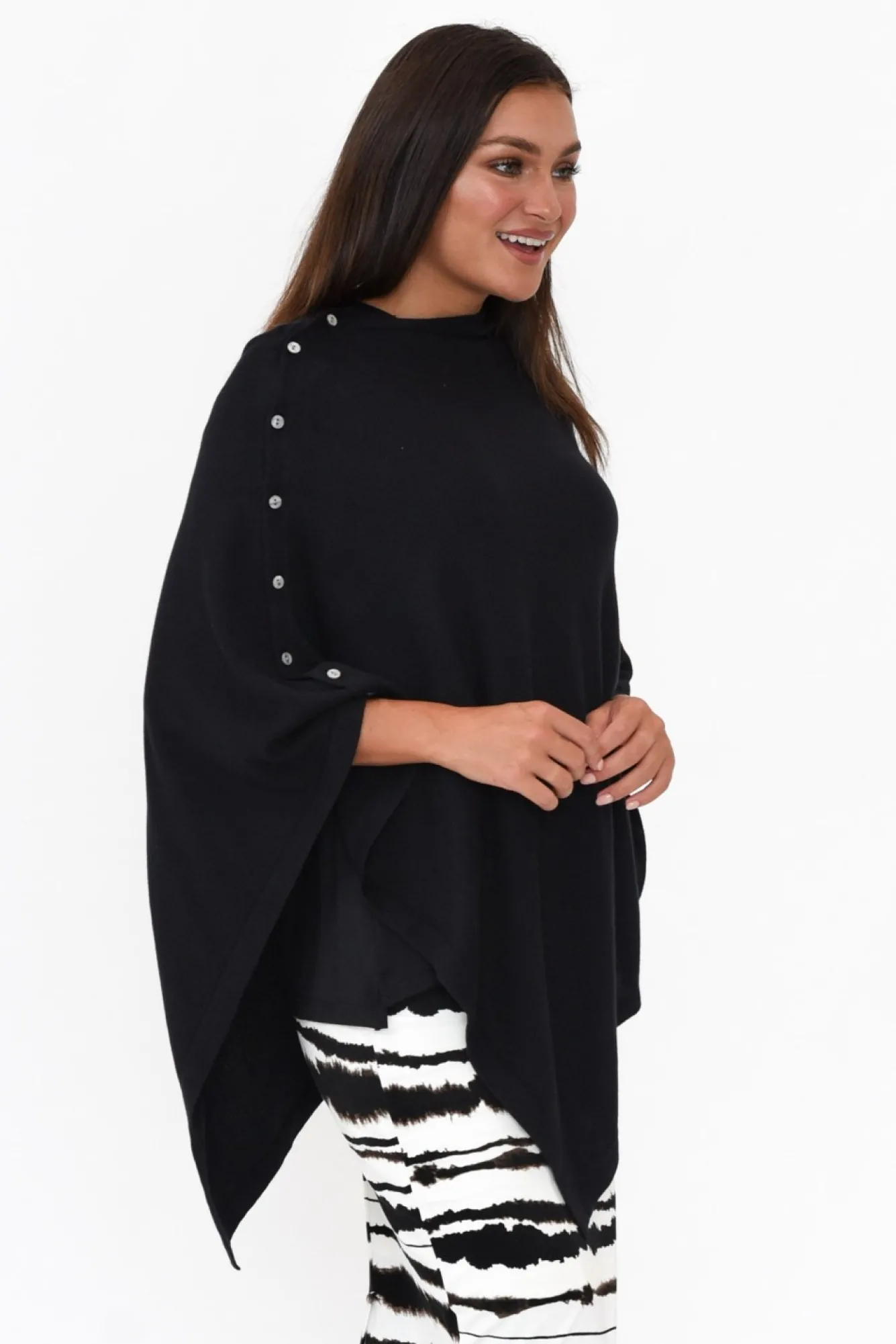 Ponchos<Tirelli Gisele Black Button Up Poncho