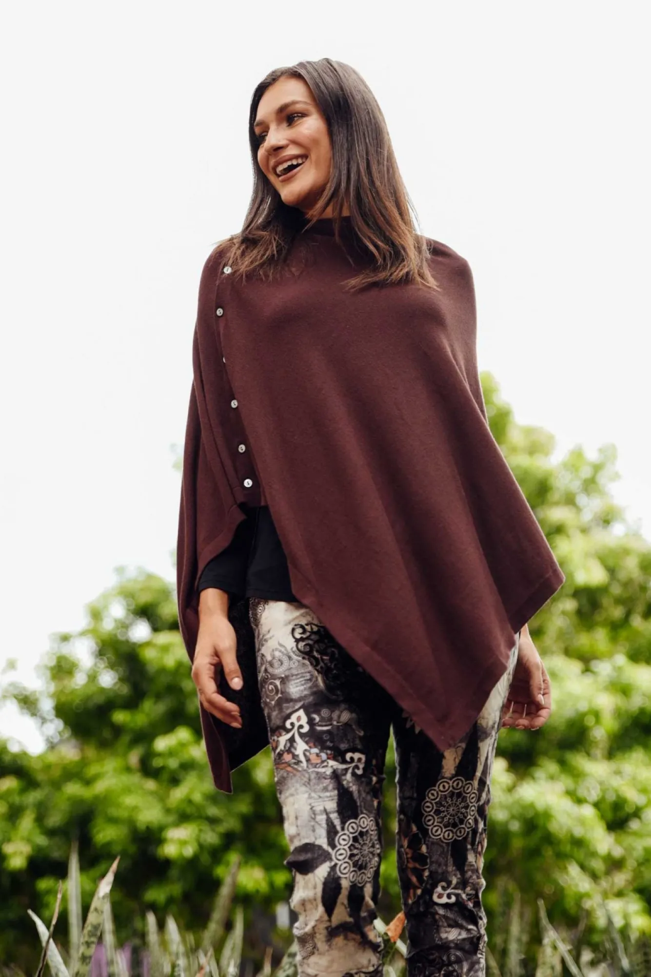 Ponchos<Tirelli Gisele Brown Button Up Poncho