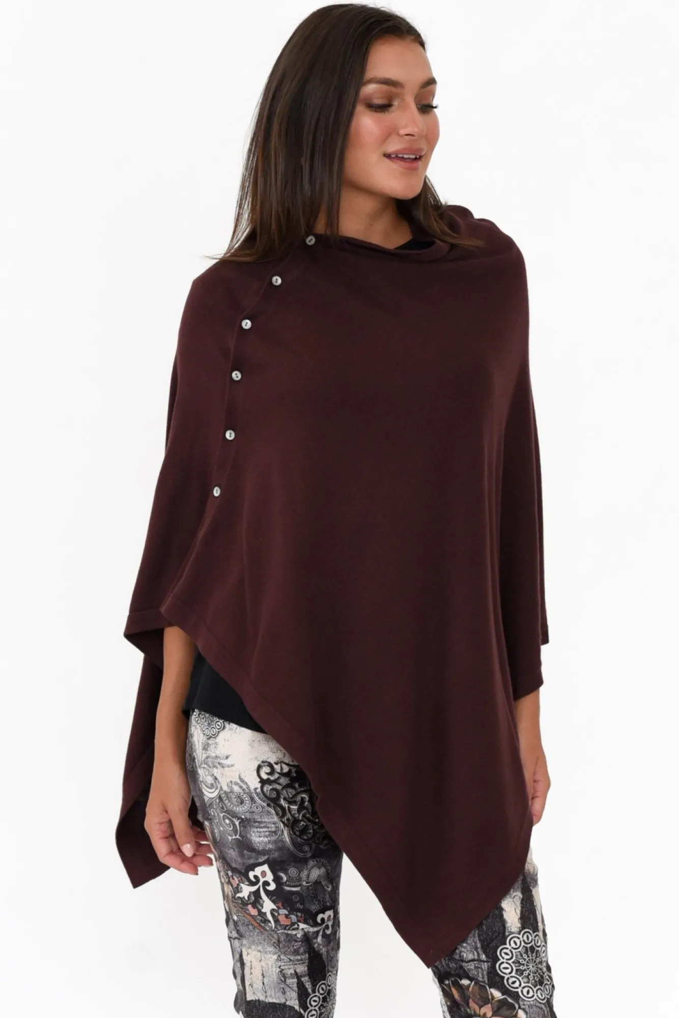 Ponchos<Tirelli Gisele Brown Button Up Poncho