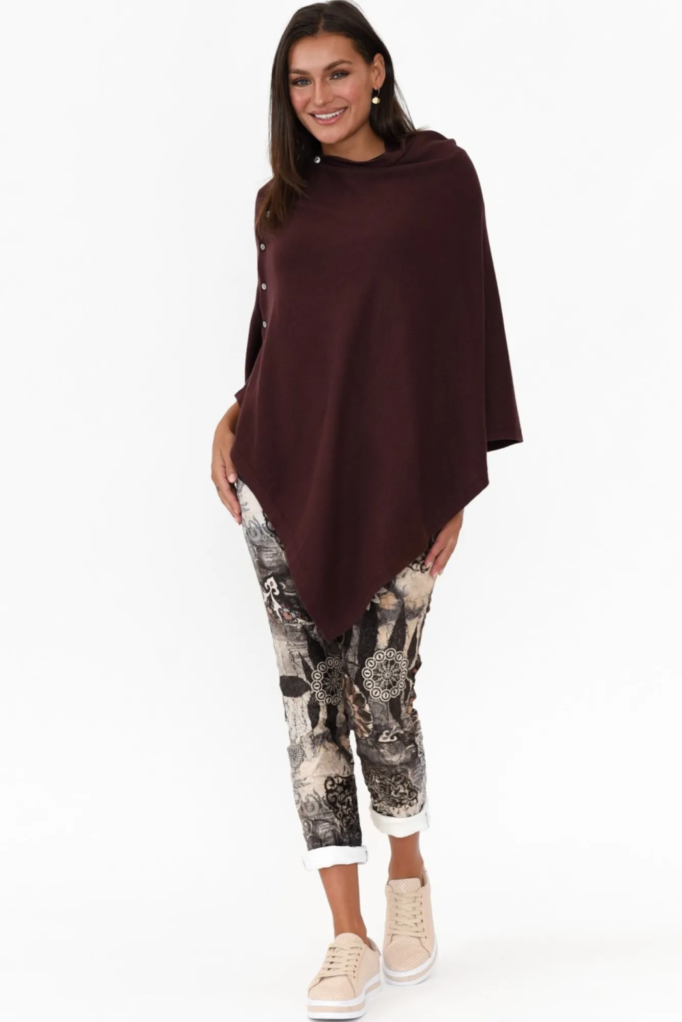 Ponchos<Tirelli Gisele Brown Button Up Poncho