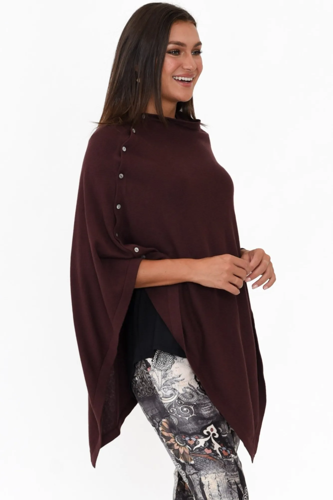 Ponchos<Tirelli Gisele Brown Button Up Poncho