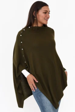 Ponchos<Tirelli Gisele Khaki Button Up Poncho