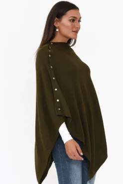 Ponchos<Tirelli Gisele Khaki Button Up Poncho