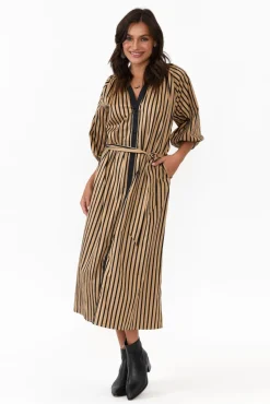 Cotton Dresses<Slate The Label Glenn Black Stripe Cotton Shirt Dress