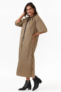 Cotton Dresses<Slate The Label Glenn Black Stripe Cotton Shirt Dress