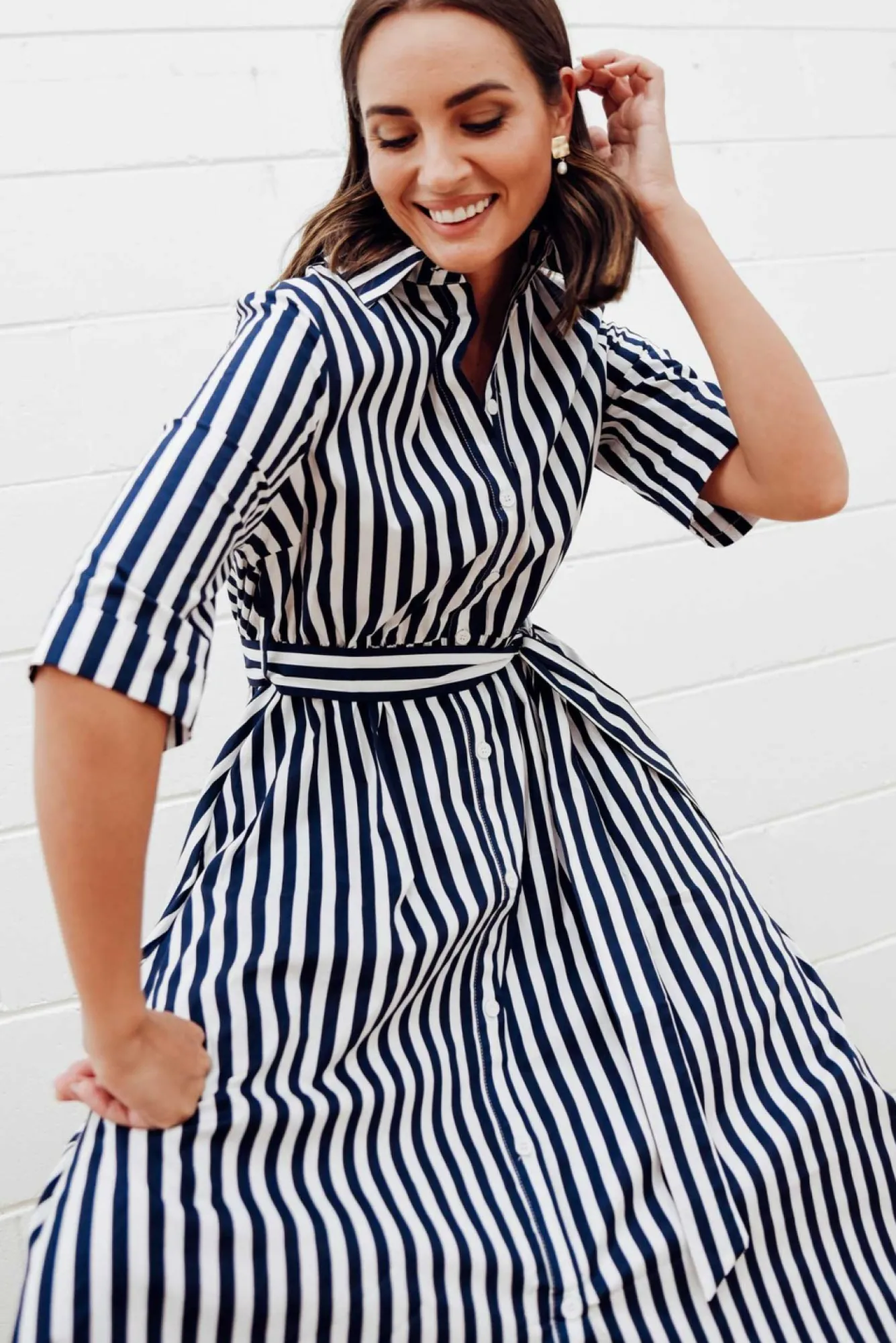Cotton Dresses<Slate the Label Grace Navy Stripe Cotton Poplin Dress