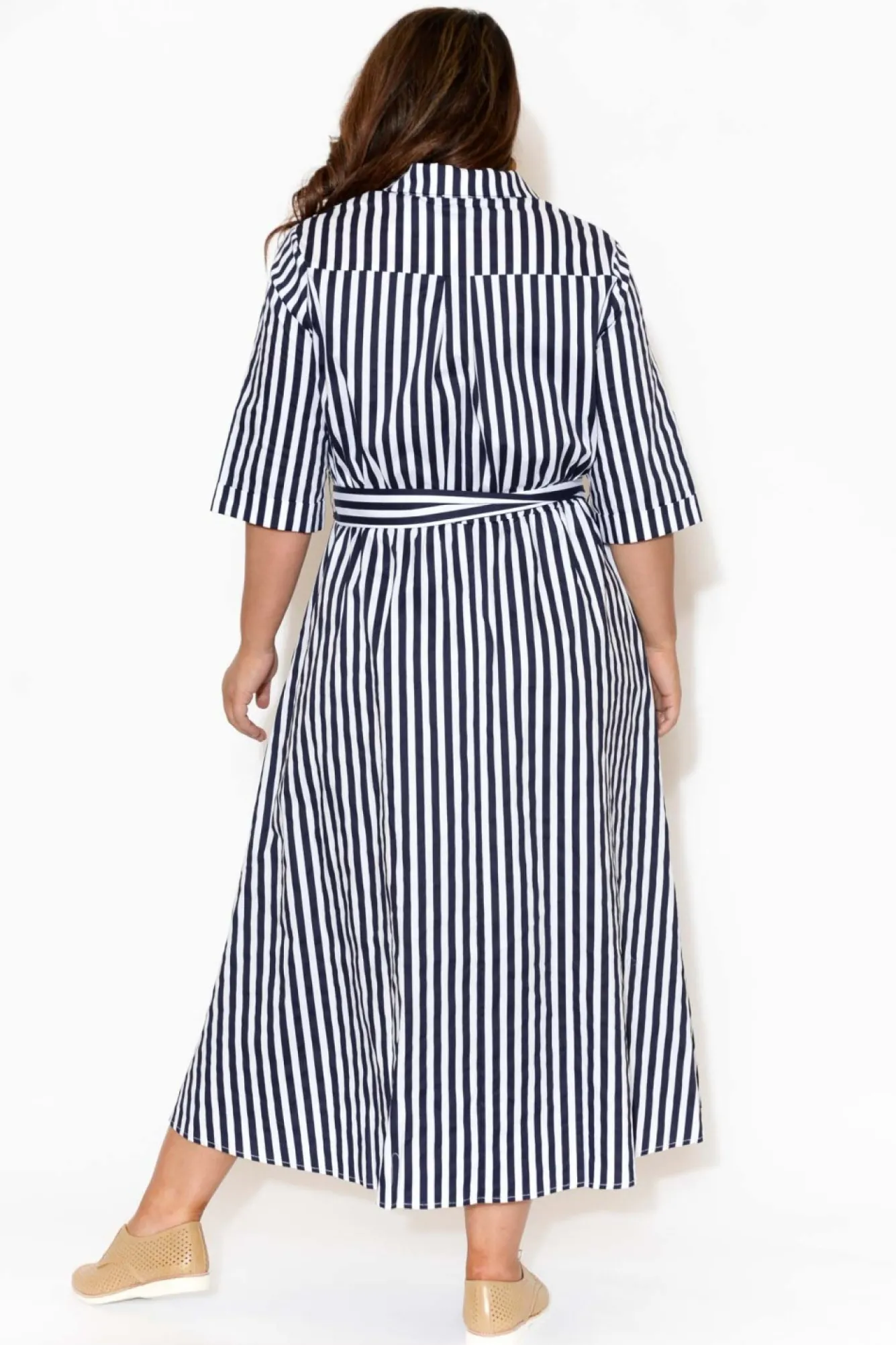 Cotton Dresses<Slate the Label Grace Navy Stripe Cotton Poplin Dress