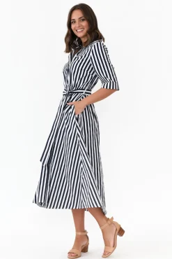 Cotton Dresses<Slate the Label Grace Navy Stripe Cotton Poplin Dress