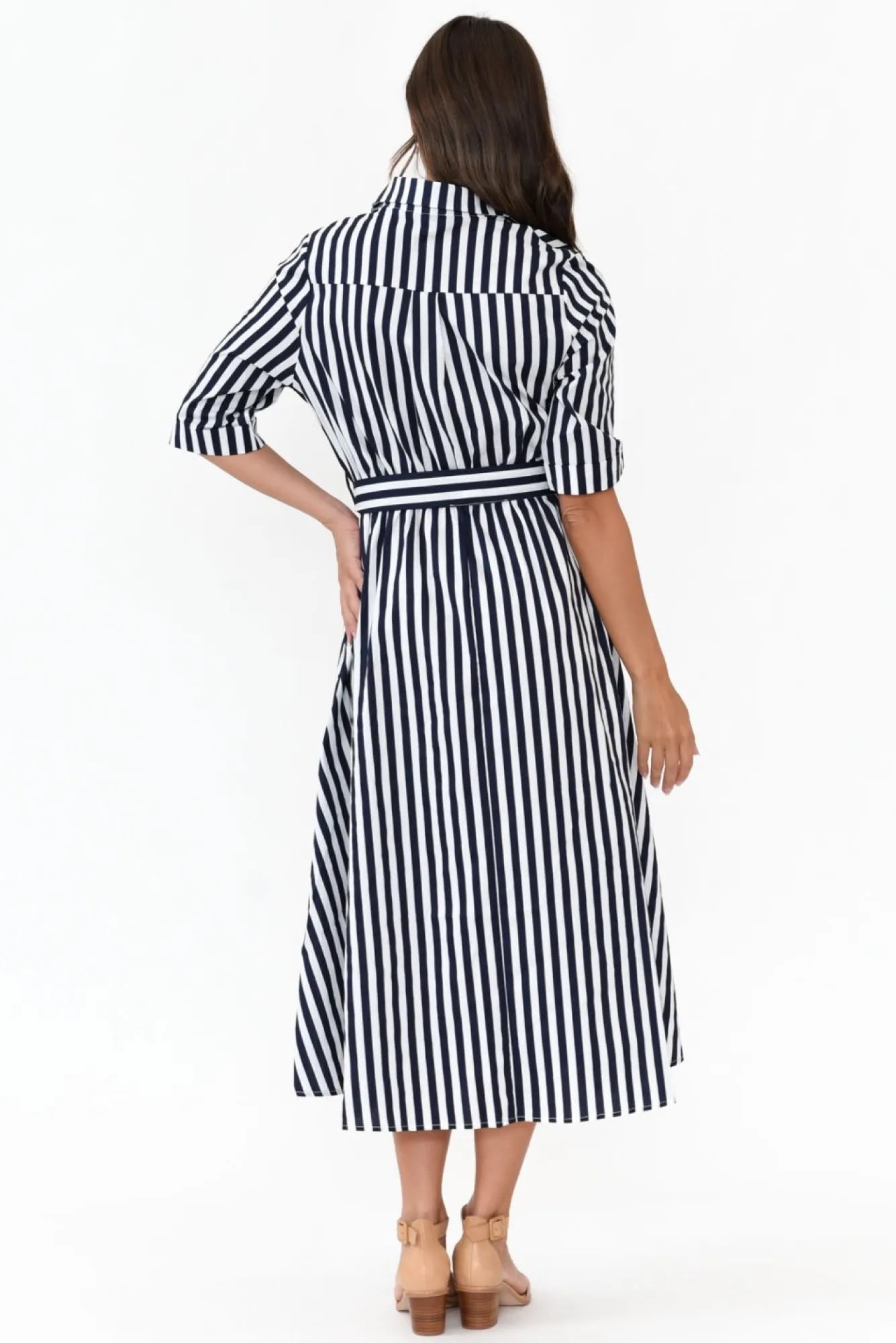 Cotton Dresses<Slate the Label Grace Navy Stripe Cotton Poplin Dress
