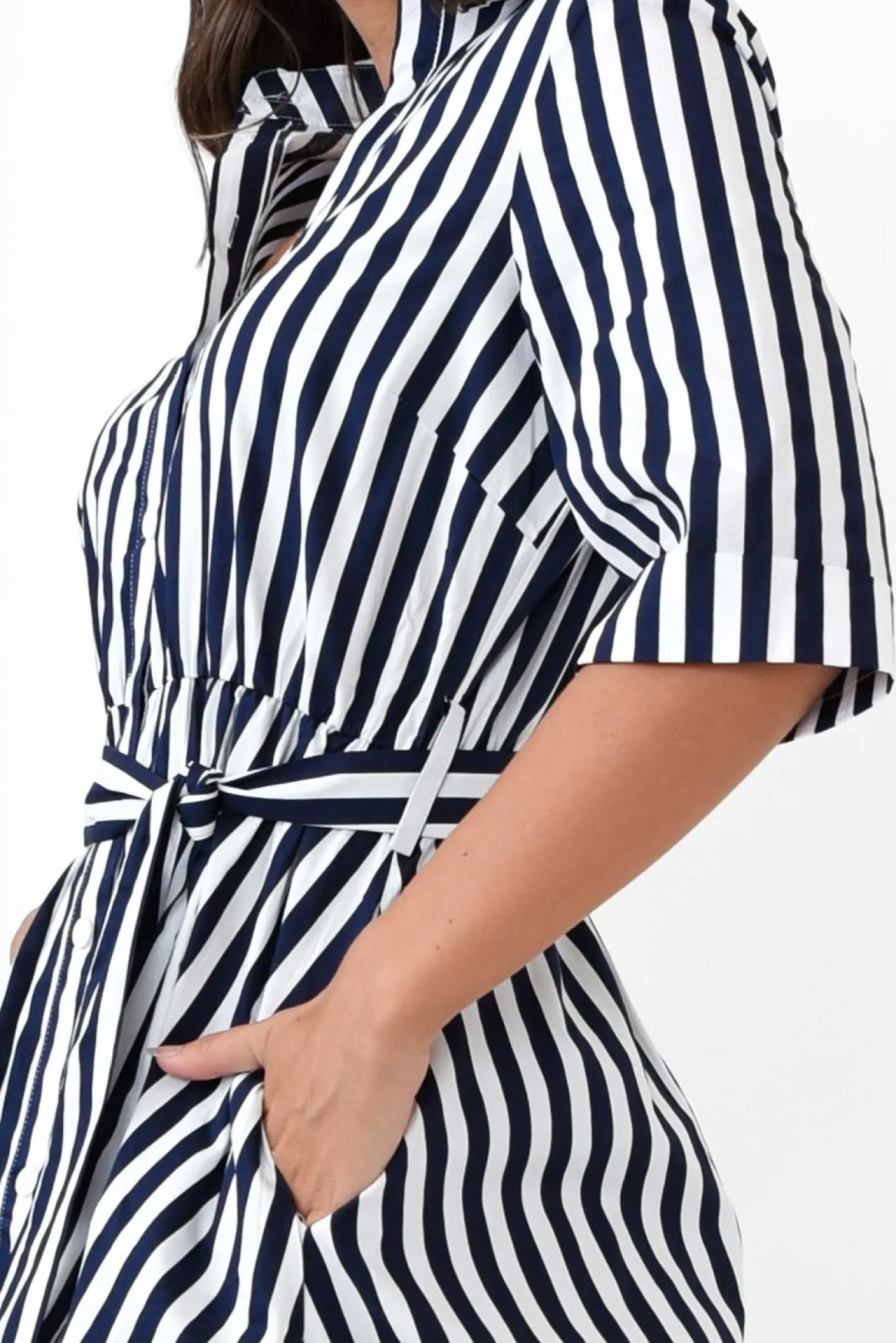 Cotton Dresses<Slate the Label Grace Navy Stripe Cotton Poplin Dress