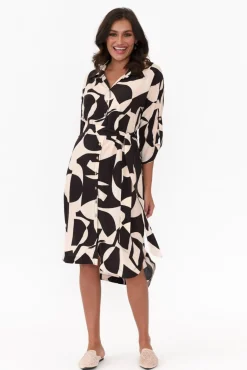 Below Knee Dresses<New U Collection Graham Black Abstract Shirt Dress