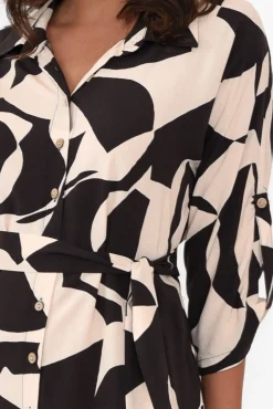 Below Knee Dresses<New U Collection Graham Black Abstract Shirt Dress