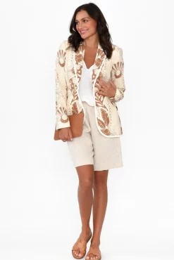 Jackets<Once Was Granada Cream Abstract Gathered Blazer