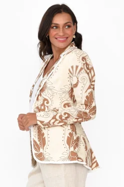 Jackets<Once Was Granada Cream Abstract Gathered Blazer