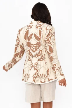 Jackets<Once Was Granada Cream Abstract Gathered Blazer