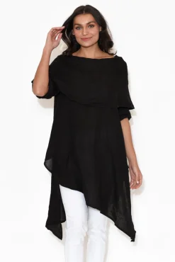 Linen Tops<Donna Donna Grande Black Linen Tunic
