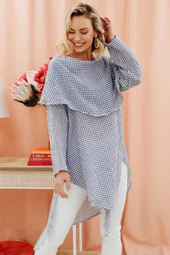 Linen Tops<Donna Donna Grande Navy Gingham Linen Tunic