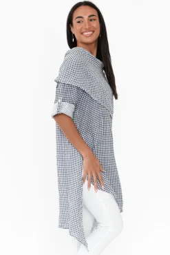 Linen Tops<Donna Donna Grande Navy Gingham Linen Tunic