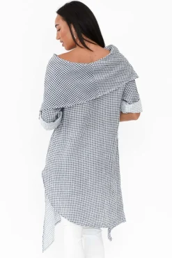 Linen Tops<Donna Donna Grande Navy Gingham Linen Tunic