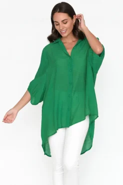 Cotton Tops<Cotton Village Green Cotton Blend Hi Lo Shirt