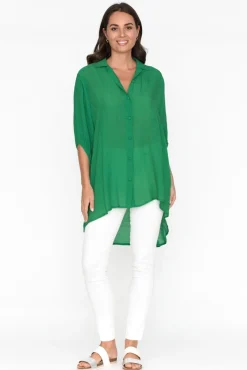 Cotton Tops<Cotton Village Green Cotton Blend Hi Lo Shirt