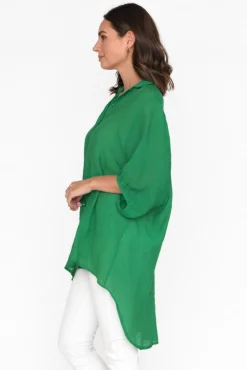 Cotton Tops<Cotton Village Green Cotton Blend Hi Lo Shirt