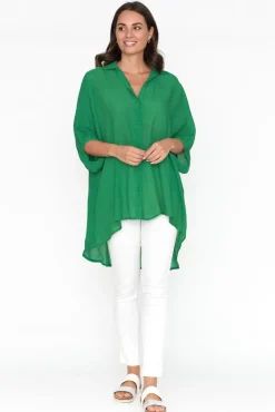 Cotton Tops<Cotton Village Green Cotton Blend Hi Lo Shirt