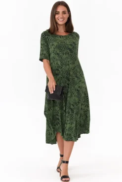 Midi Dresses<Tani Green Tiger Micro Modal Tri Drape Dress