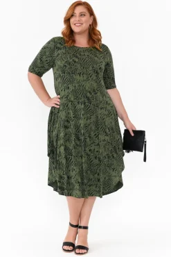 Midi Dresses<Tani Green Tiger Micro Modal Tri Drape Dress