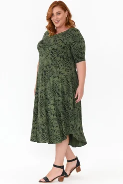 Midi Dresses<Tani Green Tiger Micro Modal Tri Drape Dress