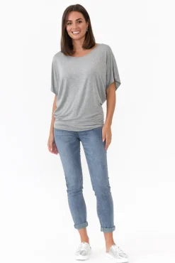 Sleeved Tops<Betty Basics Grey Marle Maui Tee