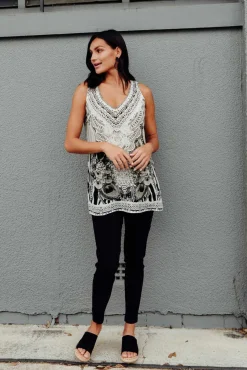 Sleeveless Tops<Fashion Spectrum Grey Safari Silk Singlet Top