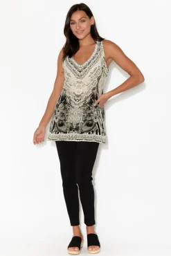 Sleeveless Tops<Fashion Spectrum Grey Safari Silk Singlet Top