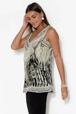 Sleeveless Tops<Fashion Spectrum Grey Safari Silk Singlet Top