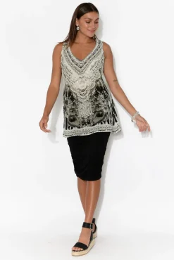 Sleeveless Tops<Fashion Spectrum Grey Safari Silk Singlet Top