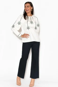 Cotton Tops<Once Was Grove White Embroidered Bishop Sleeve Top