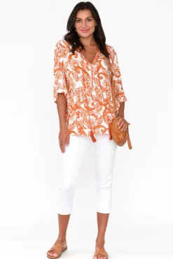 Sleeved Tops<Sanctum Gwendolyn Orange Paisley Tassel Top