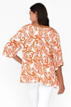 Sleeved Tops<Sanctum Gwendolyn Orange Paisley Tassel Top