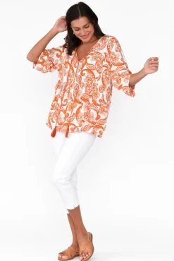 Sleeved Tops<Sanctum Gwendolyn Orange Paisley Tassel Top