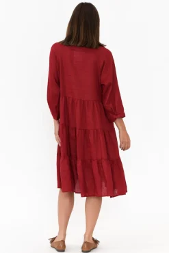 Linen Dresses<Worthier Hadley Red Linen Tiered Dress