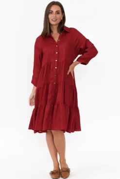 Linen Dresses<Worthier Hadley Red Linen Tiered Dress