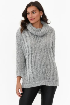 Knitwear<Cafe Latte Hamlin Grey Roll Neck Jumper