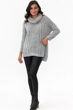 Knitwear<Cafe Latte Hamlin Grey Roll Neck Jumper