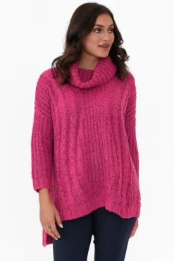 Knitwear<Cafe Latte Hamlin Hot Pink Roll Neck Jumper
