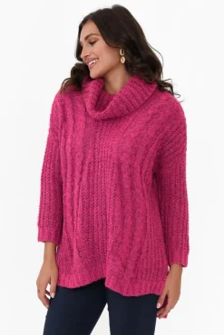 Knitwear<Cafe Latte Hamlin Hot Pink Roll Neck Jumper
