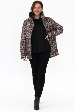 Jackets<Hammock u0026 Vine Hansel Brown Leopard Reversible Puffer Jacket