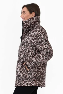 Jackets<Hammock u0026 Vine Hansel Brown Leopard Reversible Puffer Jacket