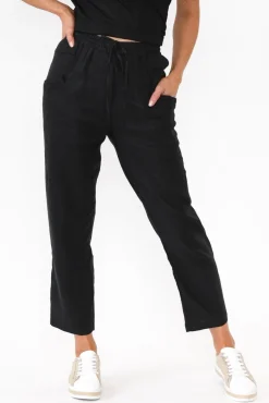 Pants<Silver Wishes Hardy Black Linen Drawstring Pant