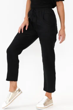 Pants<Silver Wishes Hardy Black Linen Drawstring Pant