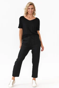 Pants<Silver Wishes Hardy Black Linen Drawstring Pant